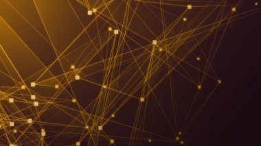 Teknoloji geçmişine sahip soyut turuncu çokgen teknoloji ağı. Soyut noktalar ve satır dokusu arka planı. 3d oluşturma.