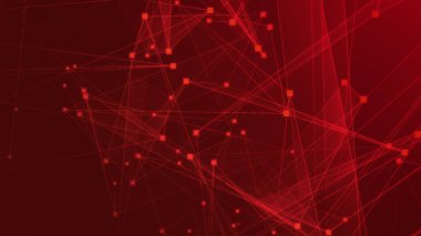 Teknoloji geçmişine sahip soyut kırmızı çokgen teknoloji ağı. Soyut noktalar ve satır dokusu arka planı. 3d oluşturma.