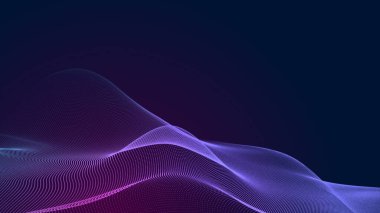 Nokta mavi mor dalga çizgisi, ışık eğimli koyu arkaplan. Soyut teknoloji büyük veri dijital arkaplanı. 3d oluşturma.