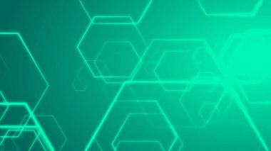 Altıgen geometrik yeşil renk neon ışık desenli bilim esmer arka plan. Soyut grafik tasarım teknolojisi ve tıbbi konsept.