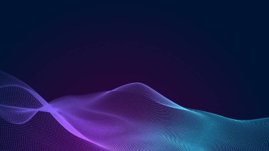 Nokta mavi mor dalga çizgisi, ışık eğimli koyu arkaplan. Soyut teknoloji büyük veri dijital arkaplanı. 3d oluşturma.