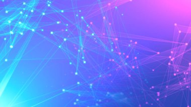 Teknoloji geçmişine sahip soyut mor çokgen teknoloji ağı. Soyut noktalar ve satır dokusu arka planı. 3d oluşturma.