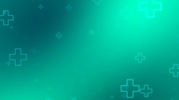 Medical health blue green cross neon light shapes pattern background. Abstract healthcare technology and science concept.