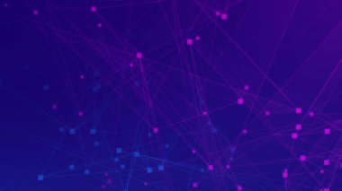 Soyut mor menekşe ve mavi çokgen teknoloji ağına bağlı. Soyut noktalar ve satır dokusu arka planı. 3d oluşturma.