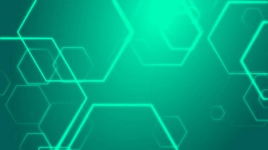Altıgen geometrik yeşil renk neon ışık desenli bilim esmer arka plan. Soyut grafik tasarım teknolojisi ve tıbbi konsept.