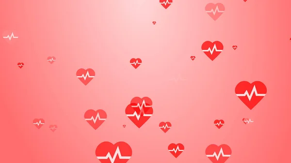 Medical Heart Beat Pulse Flat White Red Hearts Pattern Background — Stock Photo, Image