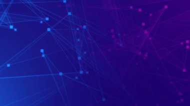 Soyut mor menekşe ve mavi çokgen teknoloji ağına bağlı. Soyut noktalar ve satır dokusu arka planı. 3d oluşturma.