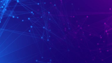 Soyut mor menekşe ve mavi çokgen teknoloji ağına bağlı. Soyut noktalar ve satır dokusu arka planı. 3d oluşturma.