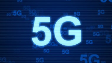 5G Ağ İnternet Mobil ikonu teknolojisi mavi arkaplan. Dijital gelecek tasarım kavramına sahip soyut dijital makine öğrenimi. 