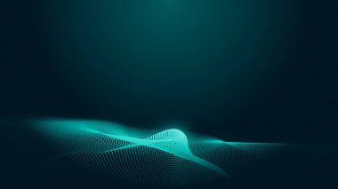 Nokta yeşil dalga ışık ekran gradyan doku arka planı. Soyut teknoloji büyük veri dijital arkaplanı. 3d oluşturma.