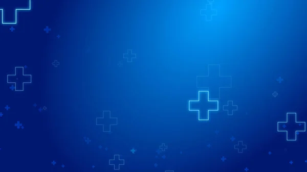 医学的健康青十字ネオンライトの形の背景 ヘルスケア技術と科学の概念 — ストック写真
