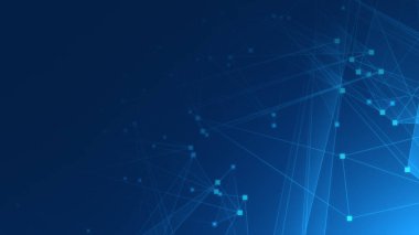 Teknoloji geçmişine sahip soyut mavi çokgen teknoloji ağı. Soyut noktalar ve satır dokusu arka planı. 3d oluşturma.