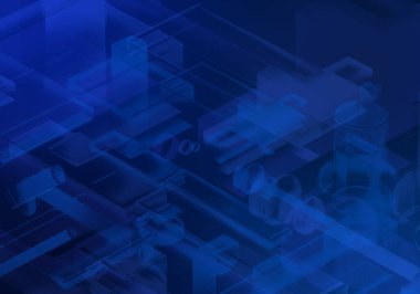 Soyut 3d mavi renk arızası izometrik zincir ve dijital bulut ağ teknolojisi dokusu arka planı. 3d şifreleme sistemi kavramı.