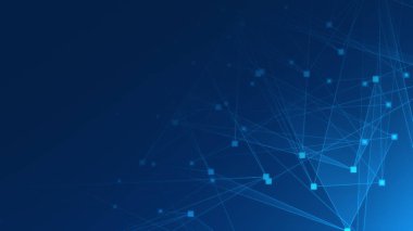 Teknoloji geçmişine sahip soyut mavi çokgen teknoloji ağı. Soyut noktalar ve satır dokusu arka planı. 3d oluşturma.
