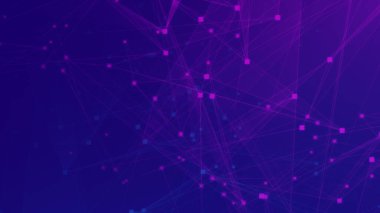Soyut mor menekşe ve mavi çokgen teknoloji ağına bağlı. Soyut noktalar ve satır dokusu arka planı. 3d oluşturma.