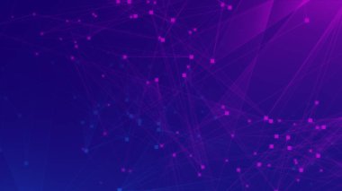 Soyut mor menekşe ve mavi çokgen teknoloji ağına bağlı. Soyut noktalar ve satır dokusu arka planı. 3d oluşturma.