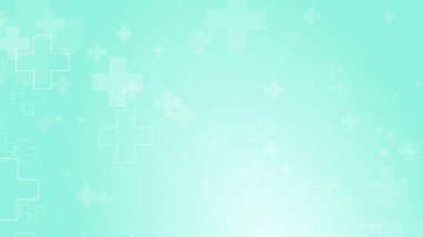 Soyut tıbbi yeşil mavi haç desenli beyaz arka plan. Grafik çizimler sağlık teknolojisi ve bilim konsepti.