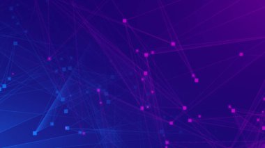 Soyut mor menekşe ve mavi çokgen teknoloji ağına bağlı. Soyut noktalar ve satır dokusu arka planı. 3d oluşturma.