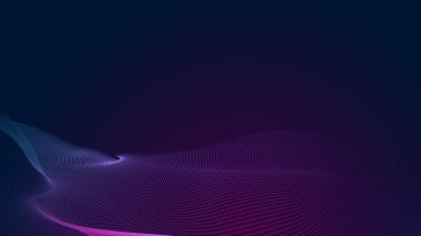Nokta mavi mor dalga çizgisi, ışık eğimli koyu arkaplan. Soyut teknoloji büyük veri dijital arkaplanı. 3d oluşturma.