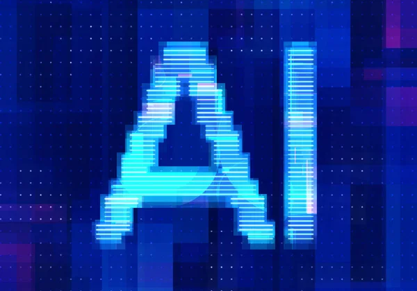 Artificial intelligence icon AI technology blue background. Abstract digital machine learning with digital future design concept.