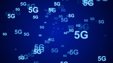 5G Ağ İnternet Mobil ikonu teknolojisi mavi arkaplan. Dijital gelecek tasarım kavramına sahip soyut dijital makine öğrenimi. 