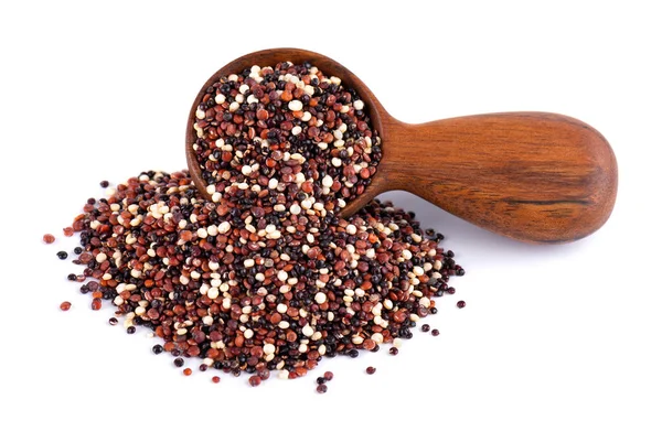 Quinoa Seeds Wooden Spoon Isolated White Background Mix White Red — Stock Photo, Image