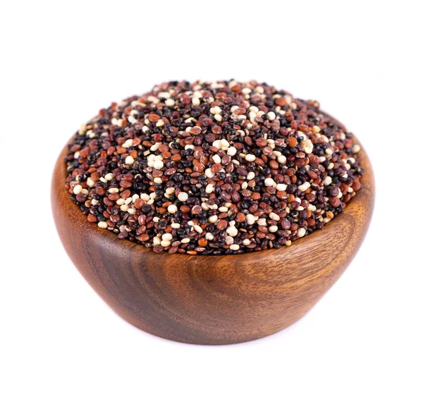 Quinoa Seeds Wooden Bowl Isolated White Background Mix White Red — Fotografia de Stock
