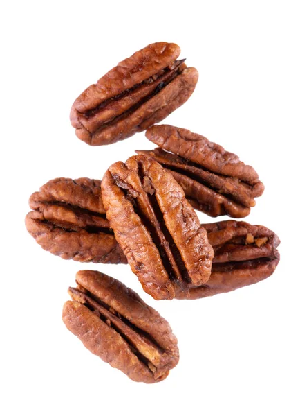 Pecan Nuts Isolated White Background Shelled Pecan Clipping Path Top — Stock Photo, Image