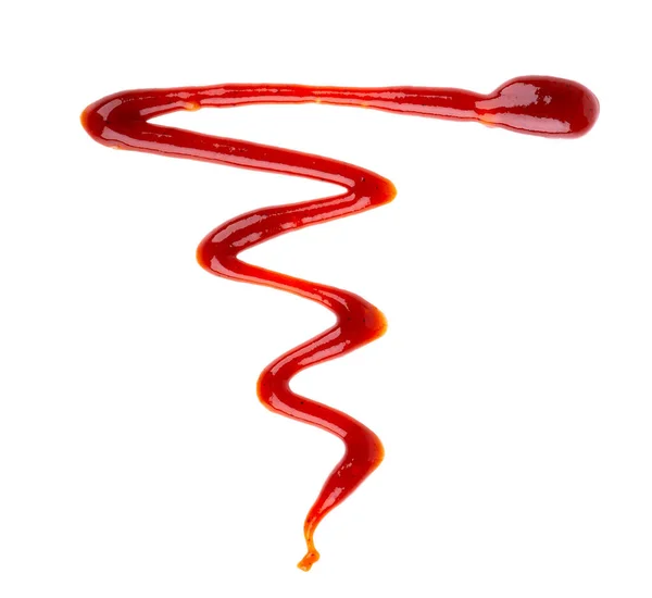 Rode Ketchup Spatten Geïsoleerd Witte Achtergrond Besprenkel Met Barbecuesaus Bovenaanzicht — Stockfoto