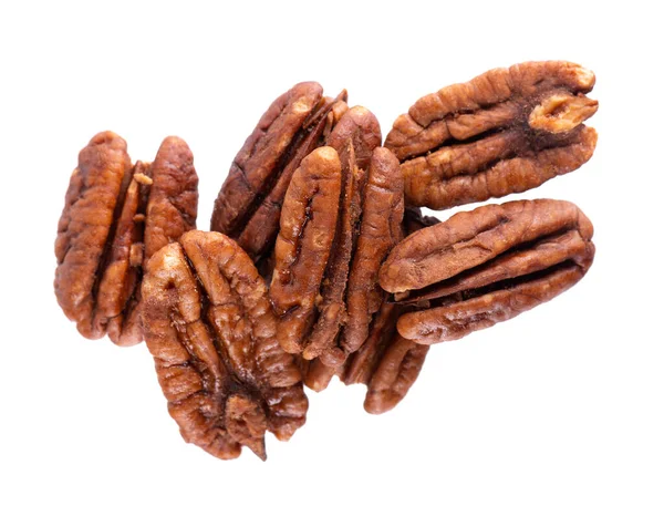 Pecan Nuts Isolated White Background Shelled Pecan Clipping Path Top — Stock Photo, Image