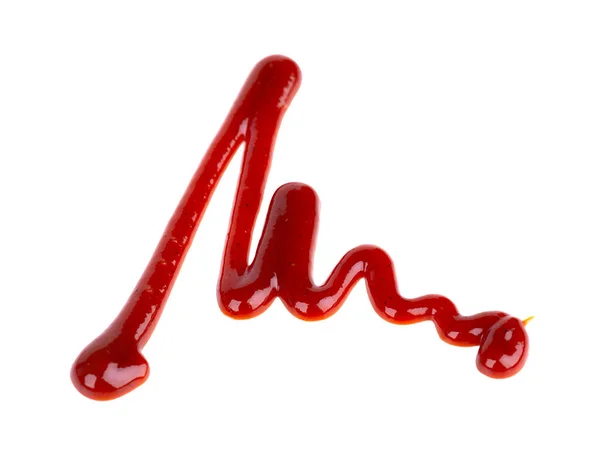 Ketchup Vermelho Espirra Isolado Fundo Branco Bico Molho Churrasco Vista — Fotografia de Stock