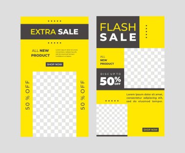 Sosyal medya paylaşımı için düzenlenebilir kare pankart şablonu seti. Bir ürün veya markanın tanıtımında çevrimiçi mağazalar için uygundur.