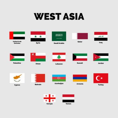 Batı Asya ülkelerinin bayrakları, Vektör Illustration. BÜYÜK BÖLGESİ