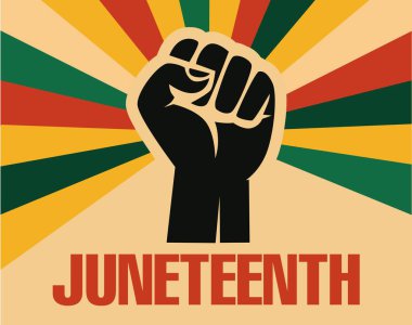 Pan-Afrika renklerine sahip Haziran ayı vektörü ve sıkılmış yumruğu gücü, gururu ve insan hakları aktivizmini simgeliyor.