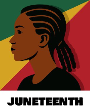 Afro-Afrika bayrağı renkleri üzerine örülmüş saçları olan, özgürlük, tarih ve siyah kültürünün sembolü Afro-Amerikan kadınlarının kutlama vektörleri.