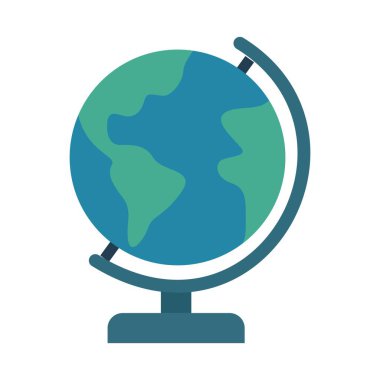Dünya gezegenini, çevresel farkındalığı, küresel birliği, iklim değişikliğini ve sürdürülebilir yaşamı temsil eden yeşil ve mavi renkli düz vektör ikonu