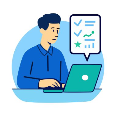 Laptop 'ta Veri Analizi Çizelgesi ile Çalışan Adam