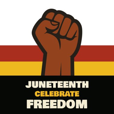 Afro-Amerikan vatandaşlarının adalet, gurur ve özgürleşmesini sembolize eden, Afrika bayrağı şeritli, yumruk kaldırılmış özgürlük vektörü.