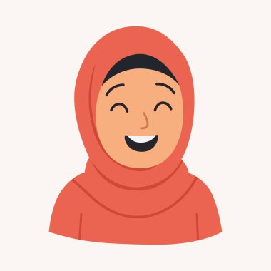 Neşeli İfadeyle Gülümseyen Mutlu Müslüman Kız Eğitim, Duygu ve İslami İçerik için Güzel İslami Karakter İllüstrasyonu