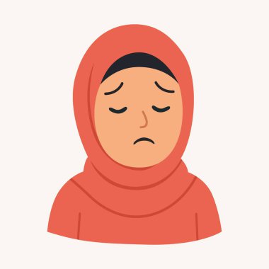 Gözü Kapalı Müslüman Kız Hijab Vektör İllüstrasyonunda Sakin İslami Çocuk Karakteri