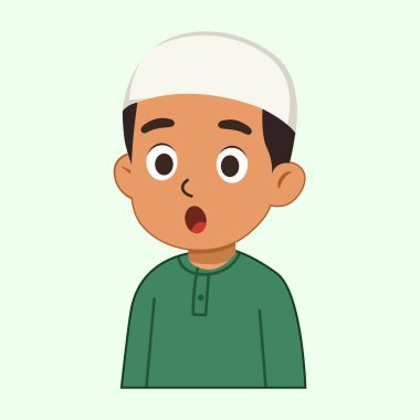 Tarafsız İfade ile Müslüman Çocuk İslami Çocuk Karakter Cephesi Görünümü