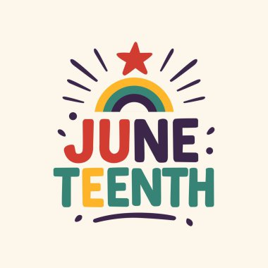 Renkli Haziran tipografisi, Afro-Amerikan gururlu renkler, bayram tarzı metin tasarımı Amerika 'da siyahi özgürlüğü ve azat gününü kutluyor.