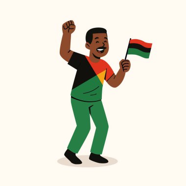 Afro-Amerikalı Adam Pan-Afrika Bayrağı ve Kaldırılmış Yumruk Çizgi Filmiyle Haziran 'ı Kutluyor