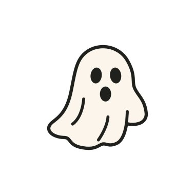 Tatlı çizgi film Cadılar Bayramı hayalet ikonu, ürkütücü parti davetiyesi için mükemmel, çocuklar tırmanıyor, mevsimlik dekorasyon, dijital çıkartmalar, ve korkunç tasarım.