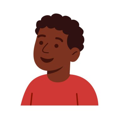 Gülümseyen Afro-Amerikan çocuk portresi, çizgi film çocuk baş vektör çizimi neşeli bir ifadeyle