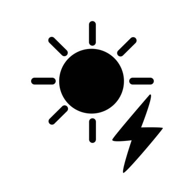 Güneş ve şimşek ikonu vektörü, güneş enerjisi ve elektrik konsepti sembolü, ısı ve elektrik tehlike işareti