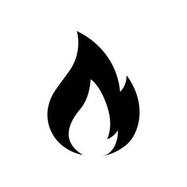 Siyah siluette alev ikonu vektörü, ısı için acil uyarı sembolü, yanıcı madde, tehlike ve güvenlik işareti