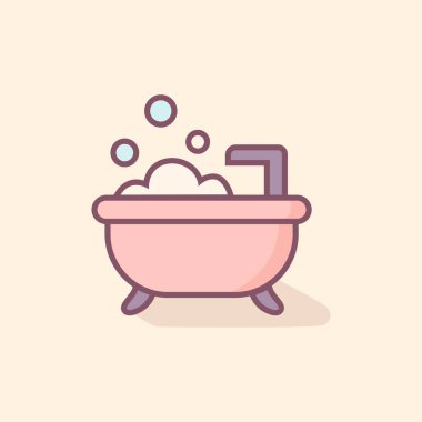 Düz banyo küveti ikonu köpükle dolu, kendini sevme, stres atma, sakinleştirme rutini ve spa kavramları.