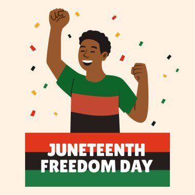 Haziran Özgürlük Günü Afro-Amerikan Kutlama Posteri Siyahi Adam Yumruğu, Afrika Renkleri, Bağımsızlık Sembolü, Siyahi Tarih Vektörü