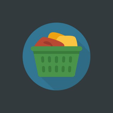 Düz Vektör Çamaşır Sepeti Giysi Ev İşleri ve Temizlik, Çamaşır Servisi ve Ev Bakımı İllüstrasyonları Simgesi